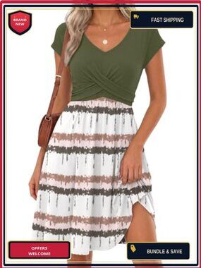Trendy Twist Front V Neck Casual Mini Dress Summer Short Sleeve A Line
